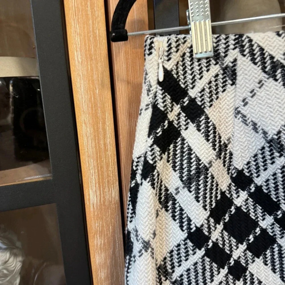 H&M tweed mini skirt plaid high waisted lined elastic wool neutral stretchy - Picture 5 of 6